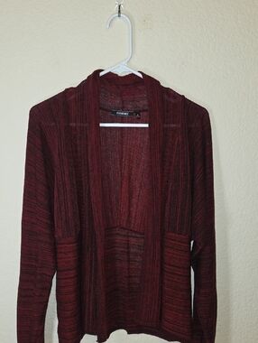 Elementz Marled Burgundy Open-Front Cardigan